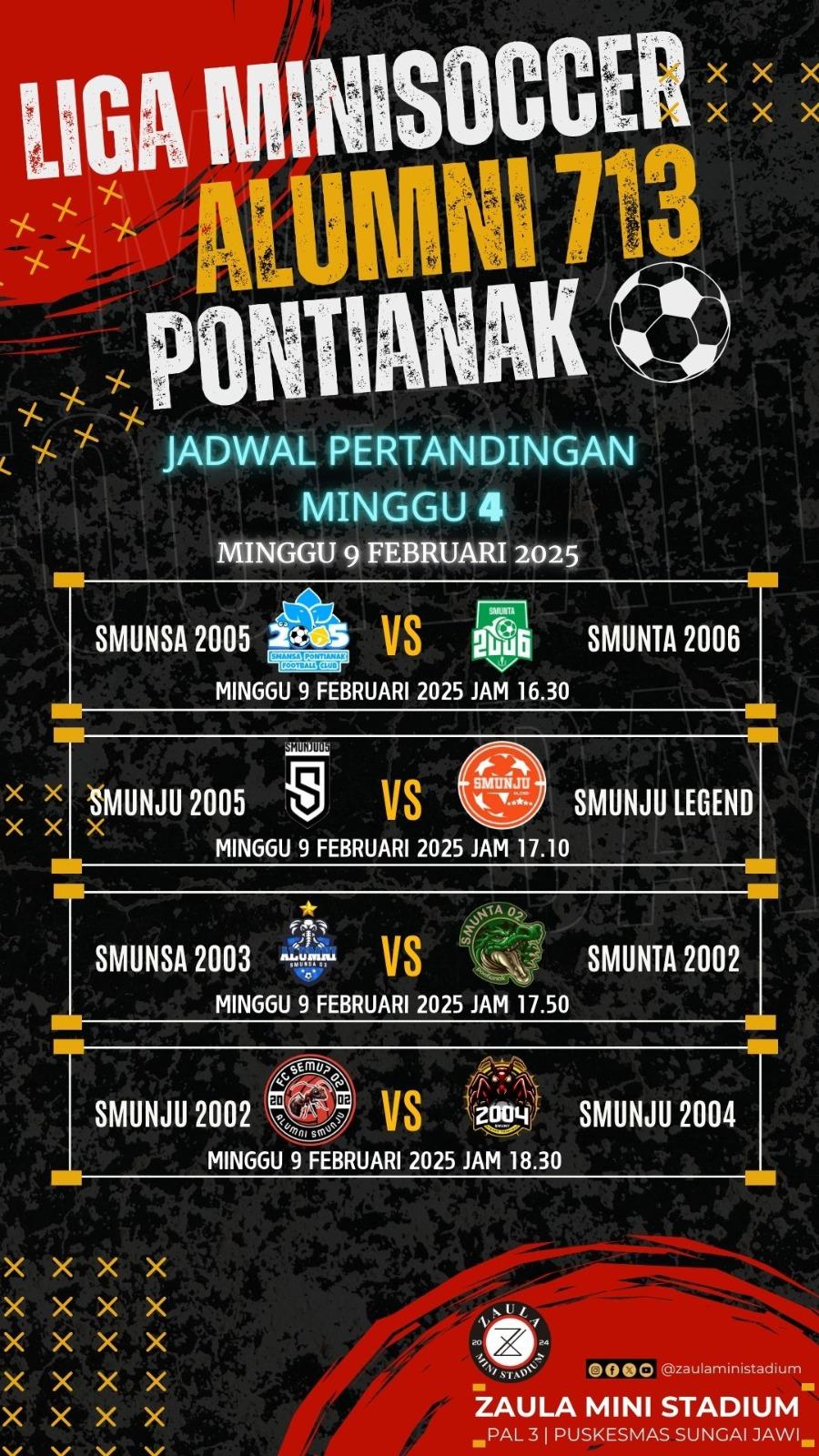 Jadwal Minggu Ke-4 Liga Alumni 713 Pontianak